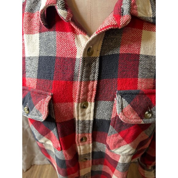 Redhead Mens Red & Black Buffalo Plaid Flannel Shirt L 100% Cotton Button-Up - Picture 13 of 16